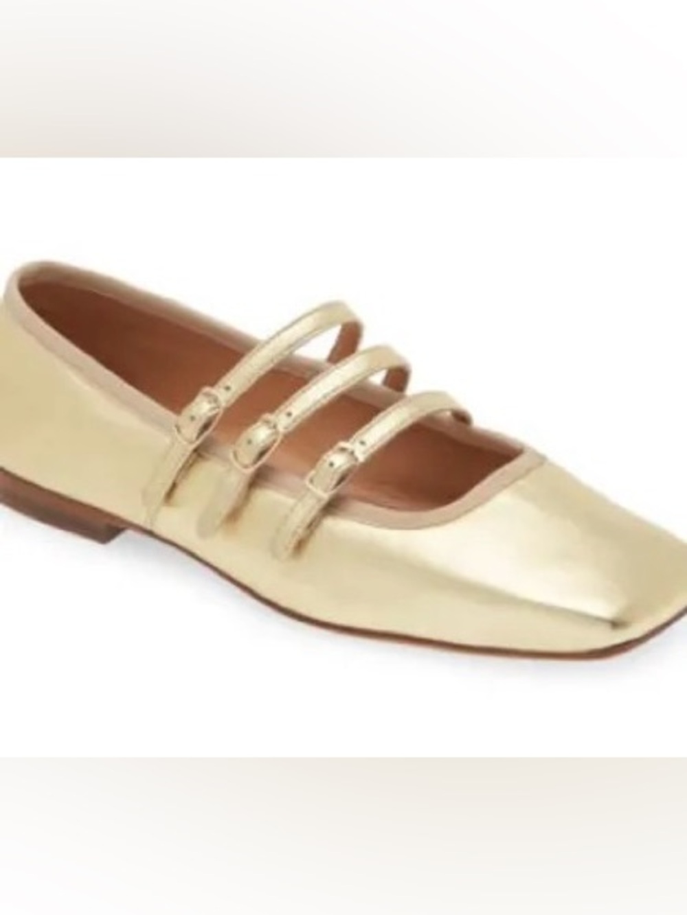 Mansur Gavriel Metallic Gold Triple-Strap Mary Jane Flat